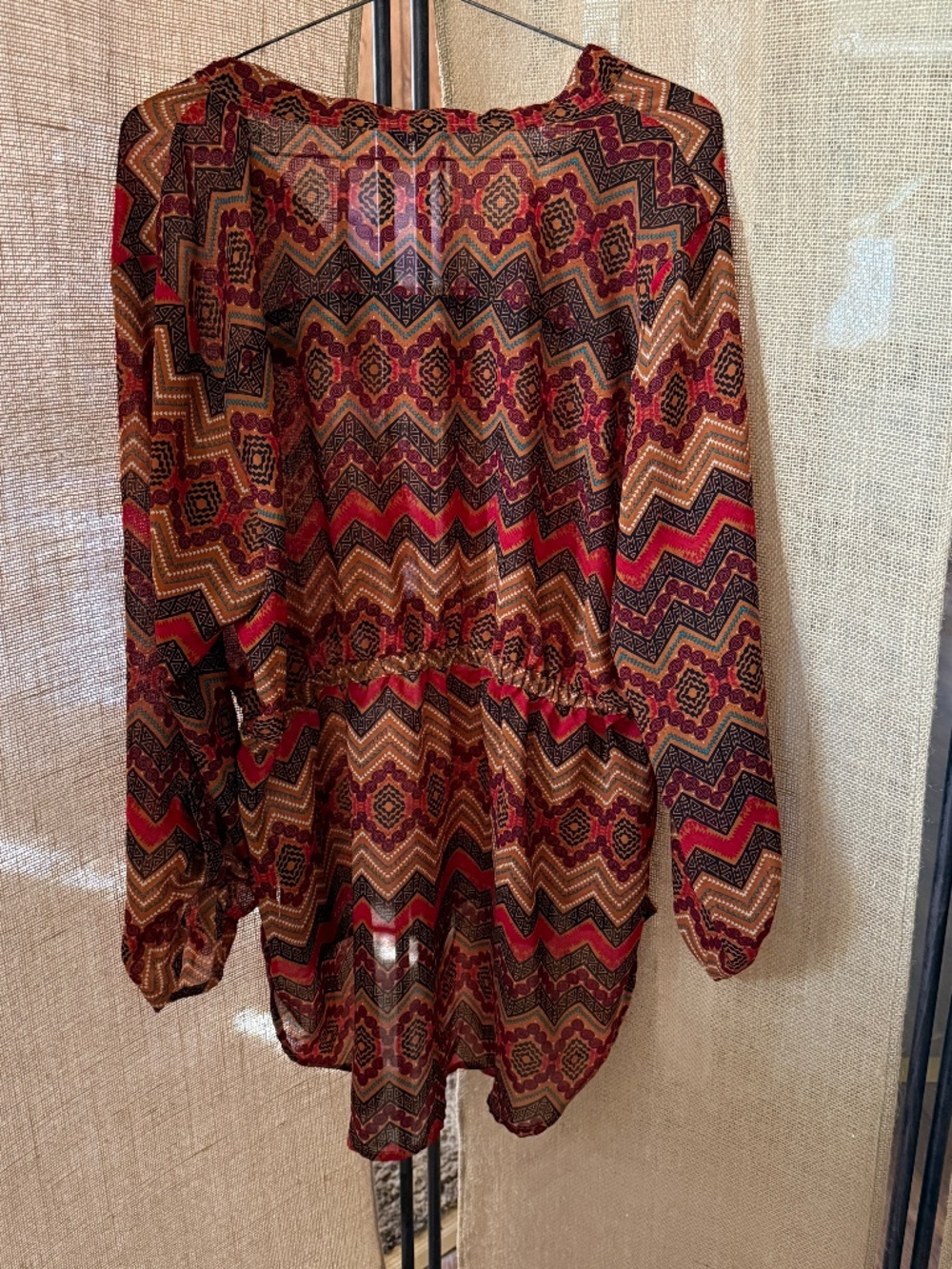 Indulge Southwestern Semi Sheer Orange Brown Geometric Print Top Size 2X - Picture 3 of 11